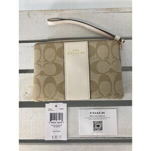 COACH TAN, IVORY SIGNATURE WOMENS SMALL WRISLTET, WALLET
